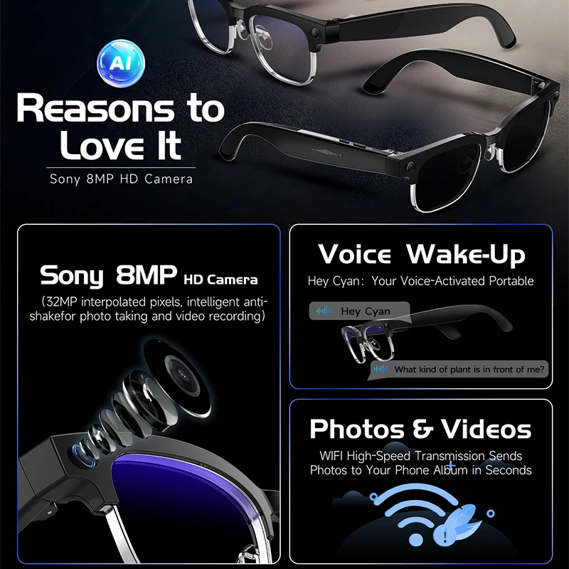 W630 Smart Glasses 800W HD Cam - Audio Music Image recension och pris